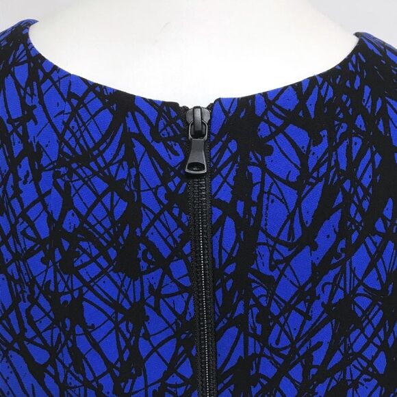 MILLY NY Cobalt Blue Black Stretch Crepe Printed Sheath Dress 8 Retail $435 - Picture 7 of 8